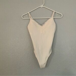 PINK Victoria’s Secret Ribbed Lace Cami Thong Bodysuit Padded S P Cream Ivory